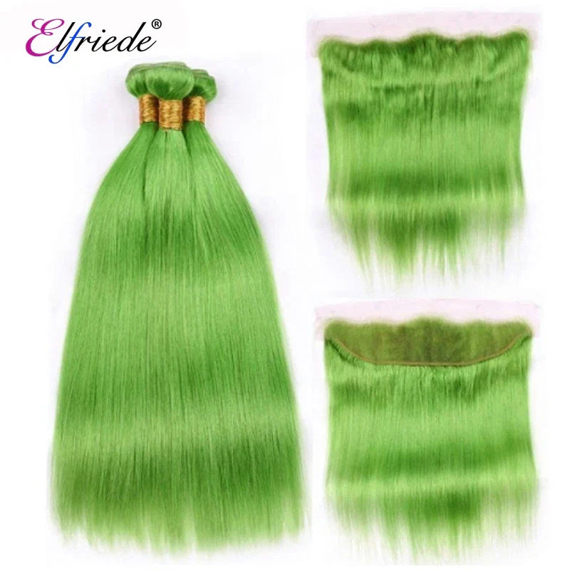Elfriede #Light Green Straight Colored Hair Bundles with