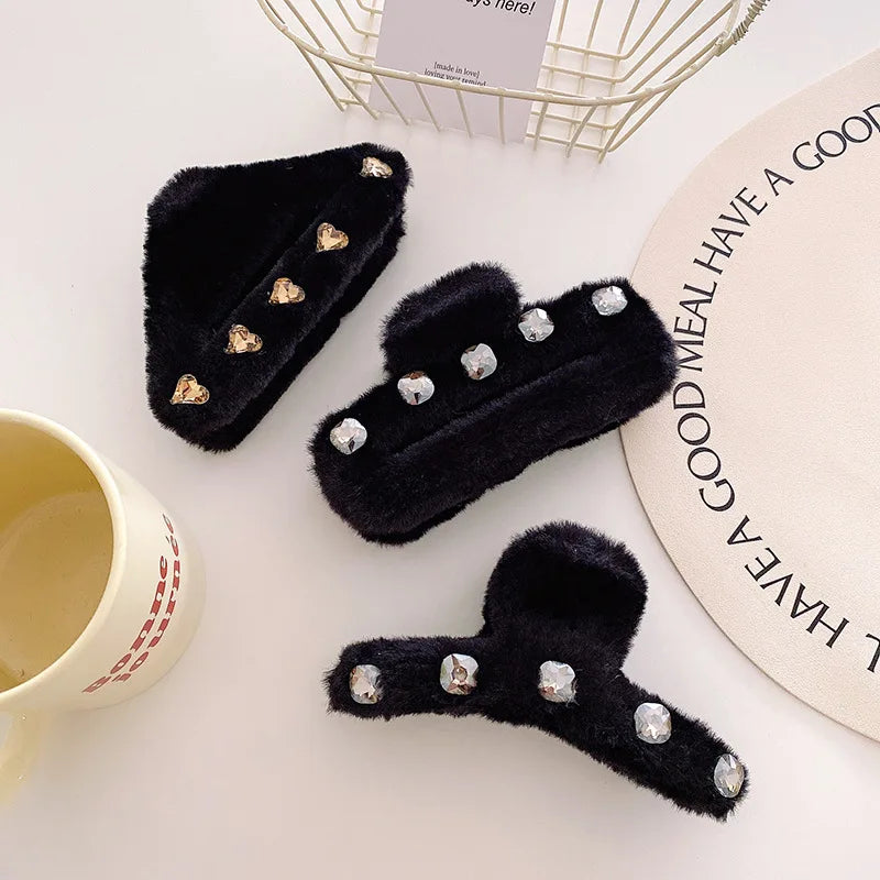 Autumn Winter Retro Oversized Geometric Plush Hair Clip
