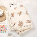 Cotton Muslin Swaddle Blankets Newborn Baby Tassel Receiving