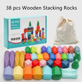 Montessori Rainbow Wooden Stone Stacking Blocks Stapelstenen Balans