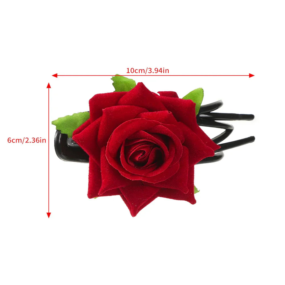 AWAYTR Flower Red Rose Claw Clip Girl Women