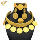 African 24K Gold Color Coins Necklace Bracelet Sets