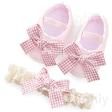 0~18M Cute Bowknot Newborn Baby Shoes Headband Set