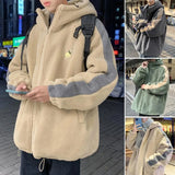 2023 Men Winter Sherpa Jacket Contrast Color Patchwork