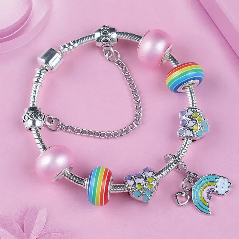 Colorful Rainbow Moon Heart Pendant Charm Bracelet Lovely