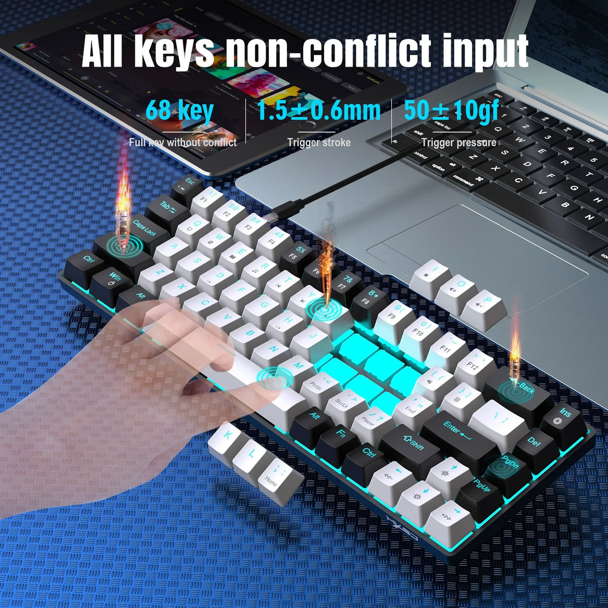 68 Keys Mechanical Keyboard Ergonomics RGB Backlit LED