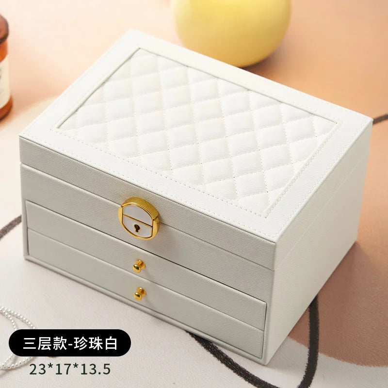 Rhombic threelayer drawertype lock jewelry storage box necklace