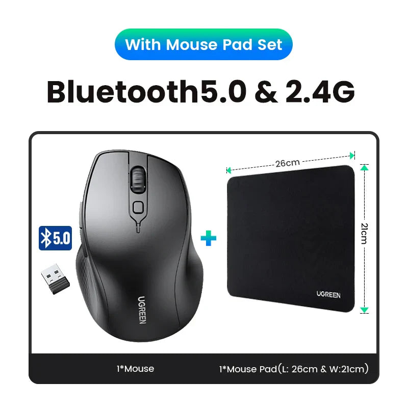 UGREEN Wireless Mouse Bluetooth5.0 Mouse Ergonomic 4000DPI 6