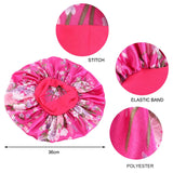 2PCS/LOT Large Satin Printed Wide-Brimmed Nightcap Elastic Head