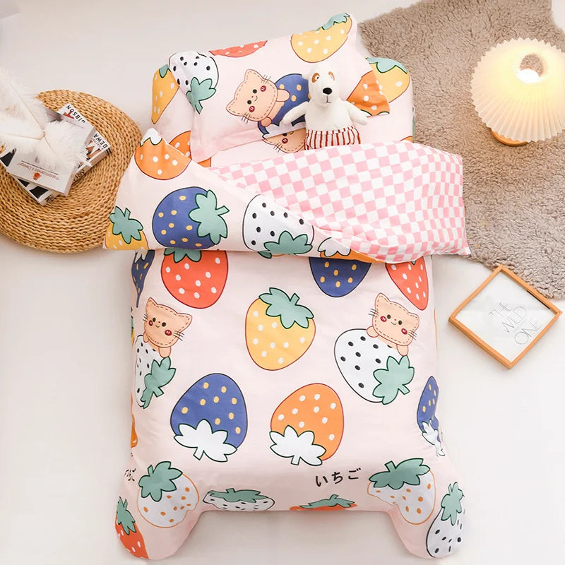 3Pcs Cartoon Cotton Crib Bed Linen Kit Baby