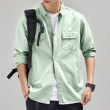 HIQOR New Mens Vintage Shirt Male Lone Sleeve