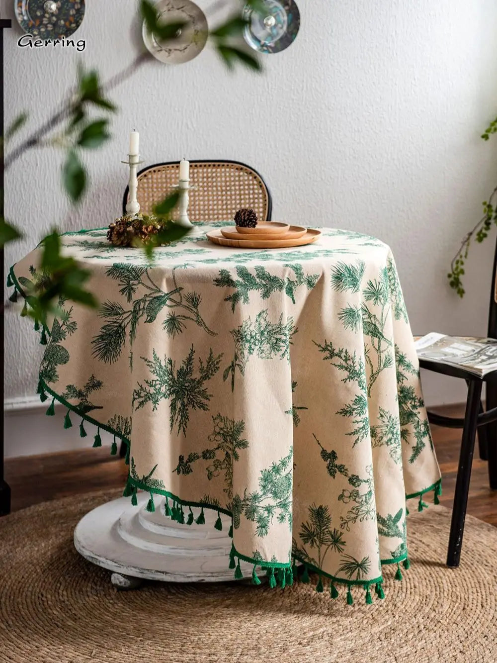 Gerring Cotton Linen Tablecloths Green Printed Table Cloth
