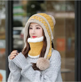 New Knitted Hat Thick Warm Earflap Hats Scarf