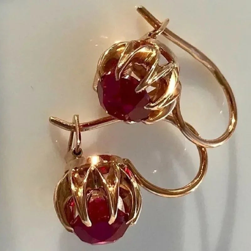 Exquisite Women Gold Plated Red Dangle Earrings for