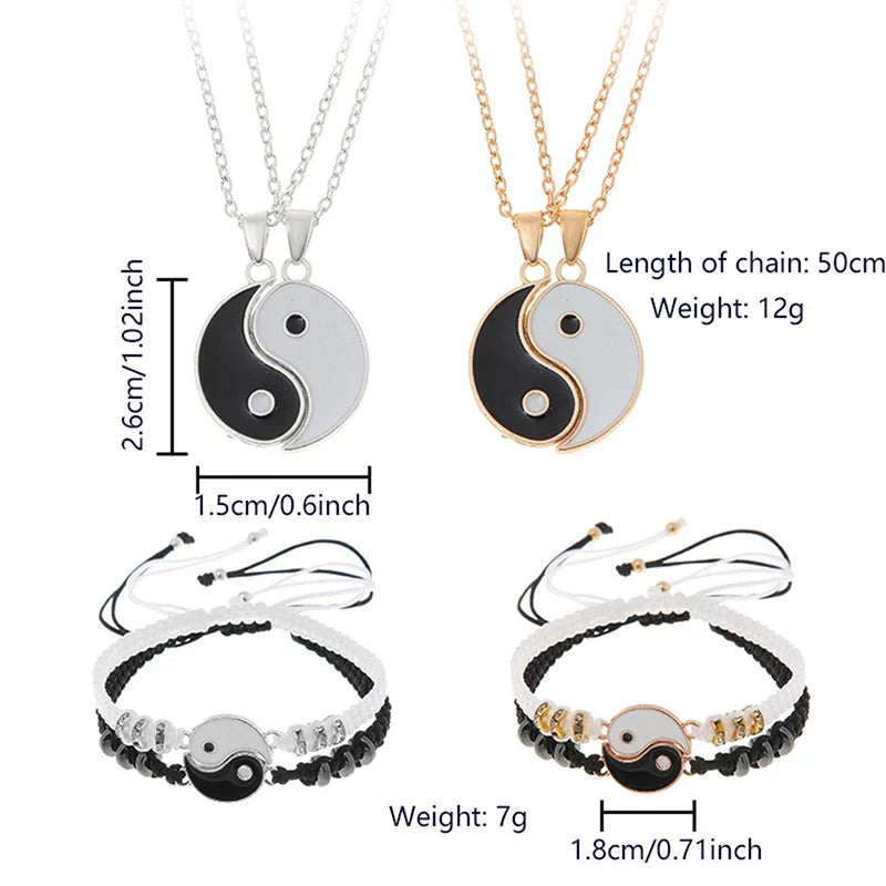 2Pcs Tai Chi Yin Yang Couple Bracelets Necklaces