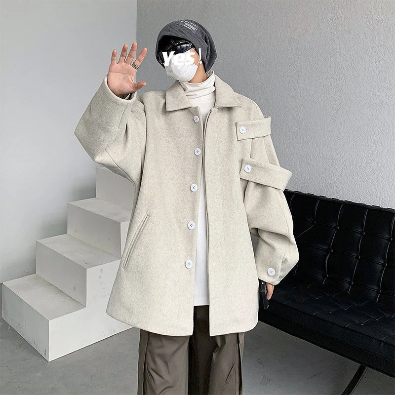 Gmiixder Streetwear Woolen Coat Men's 2023 Autumn Winter