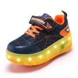 Kid Sneakers Spider Cartoon Mesh Usb Charge Luminous