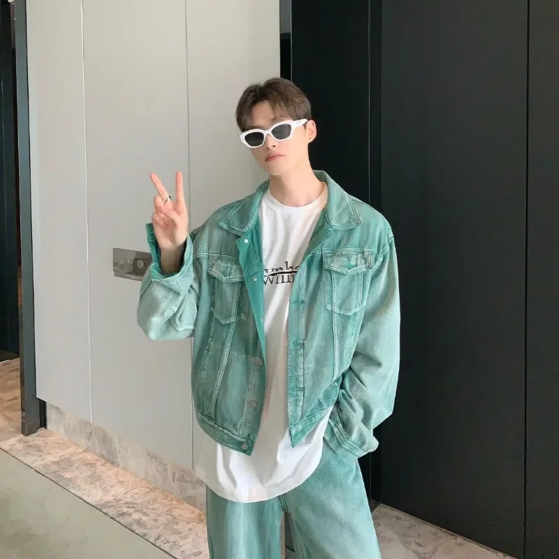 Men's Two-piece Suits High Street Denim Jacket Loose