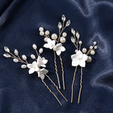3pcs White Flower U Shaped Hairpin Pearl Elegant