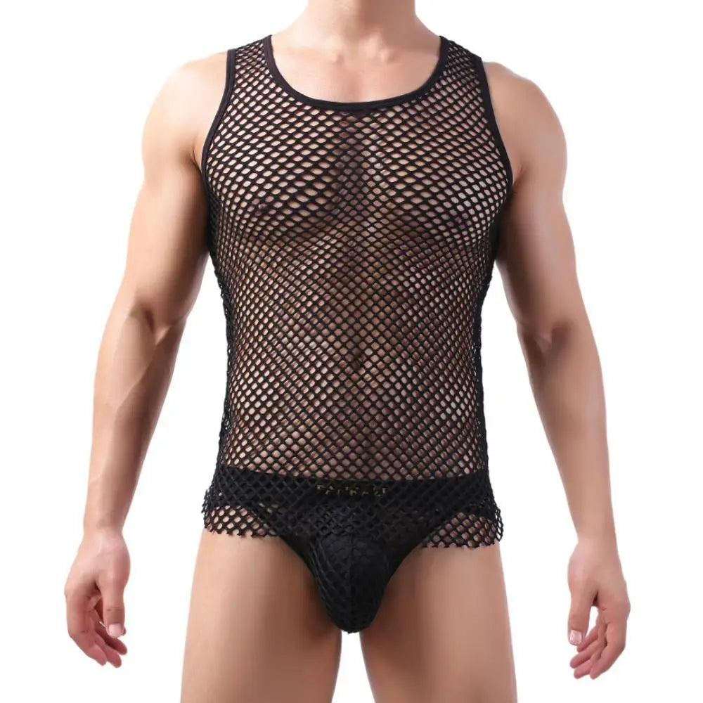 Mens Tank Tops Transparent Big Mesh Sleeveless Singlet