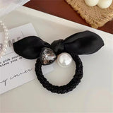 Fashion Seamless Black Hair Ties Rope Simple Pearl
