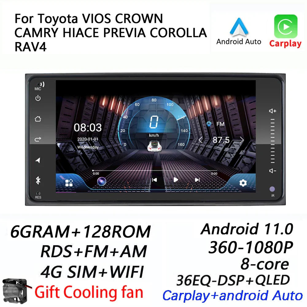 8-Core Android 11.0 2DIN CarPlay Multimedia Player