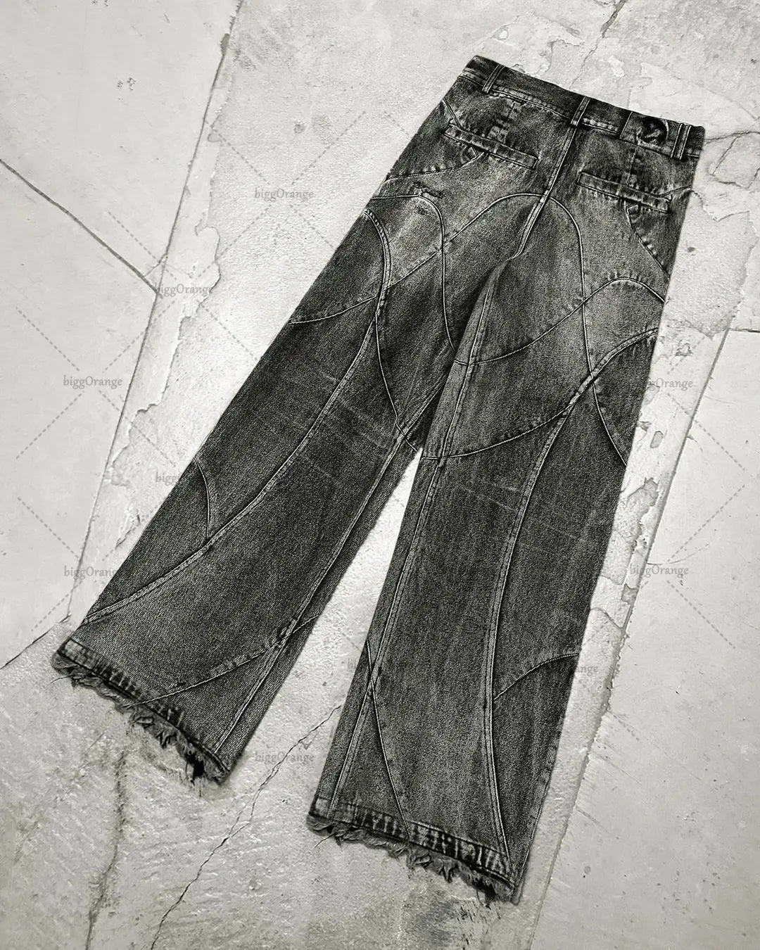 Y2K Tassel Jeans Men's Black Gray Washed Jeans