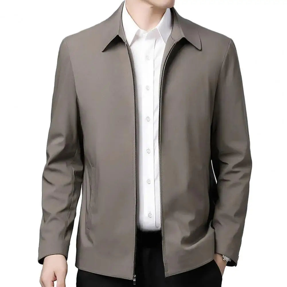 Two Side Zipper Pockets Men Jacket Elegant Mid-aged