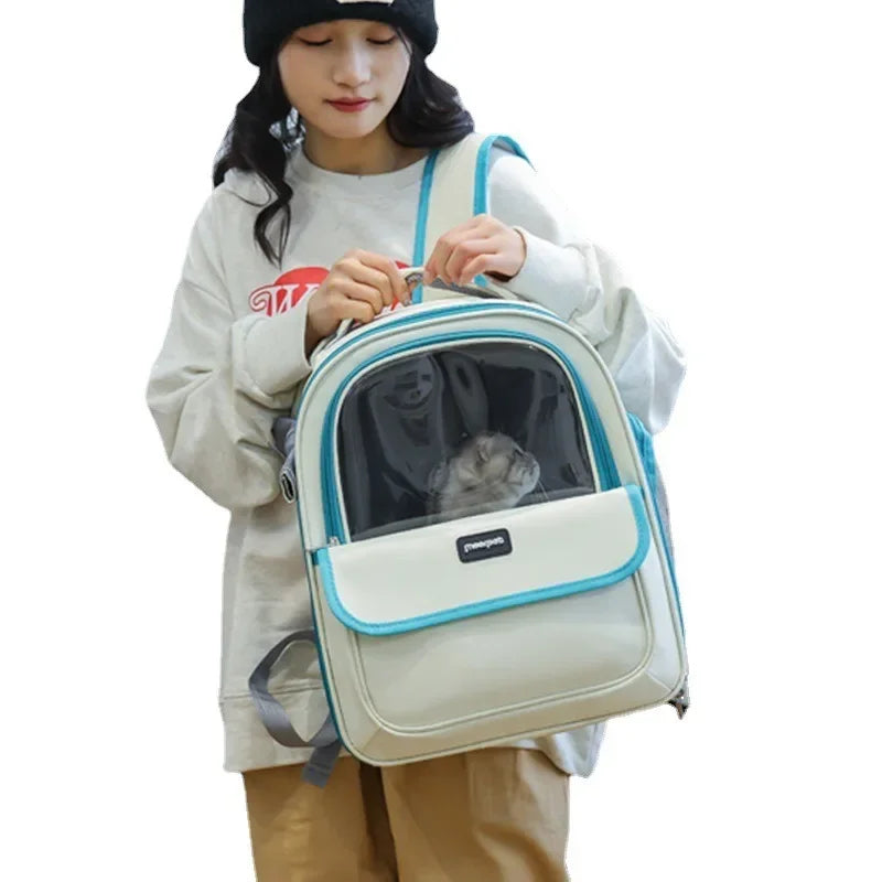 Cat Carrier Bag PU Portable Travel Outdoor Backpack