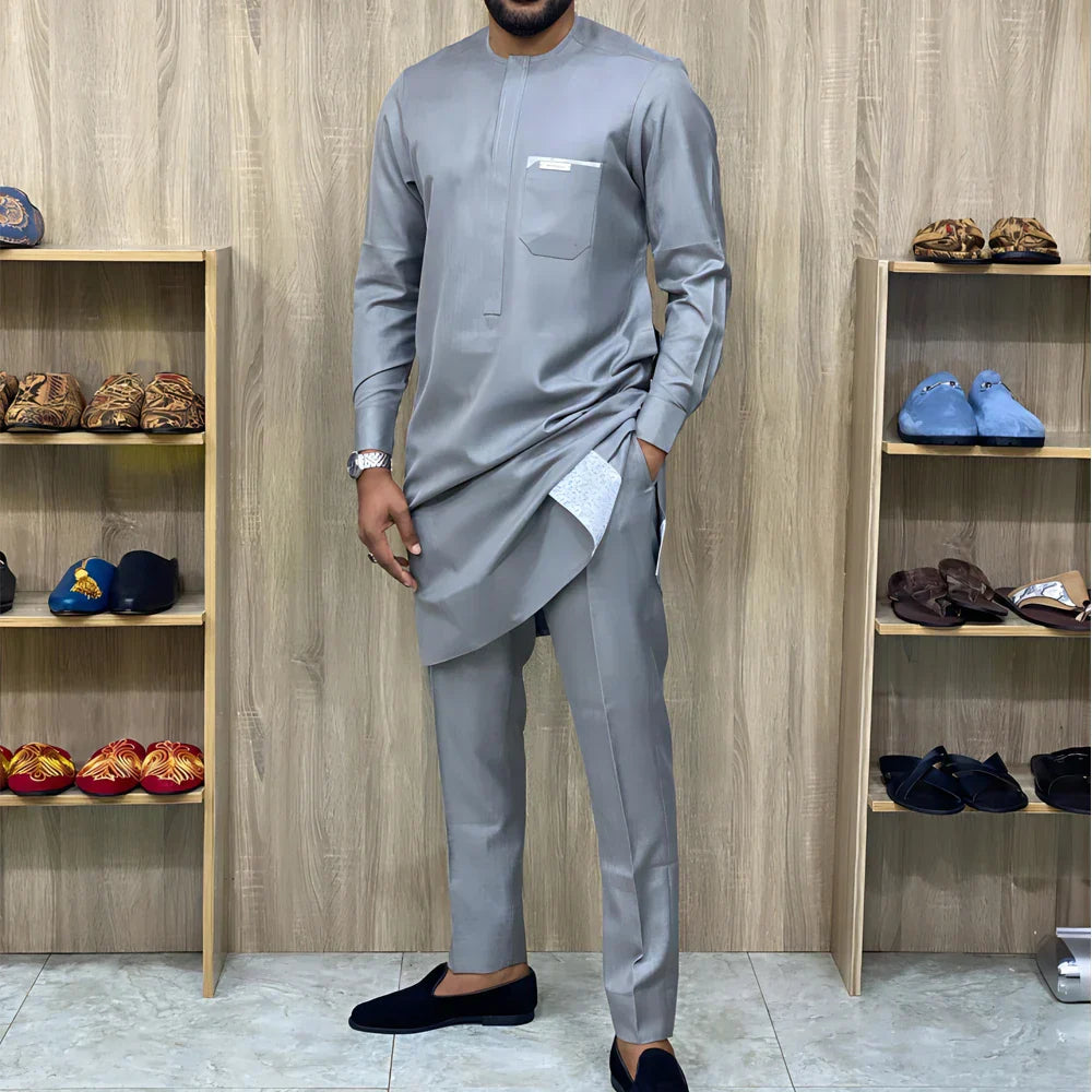 Dashiki African Men's Sets Casual Long-sleeved Top Pants