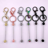 15Pcs Metal Beaded Keyring Beadable Bar Keychain Lobster