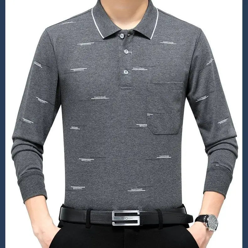 Men's Spring Autumn Letter Printed Solid Turn-down Collar