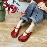 Birkuir Original Genuine Leather Flats Shoes For Women Retro Mary Jane Button Shoes Chinese Style Soft Handmade Ladies Shoes Red