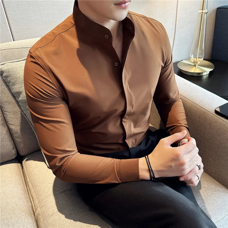 Camisas De Hombre Stand Collar Luxury Shirts For