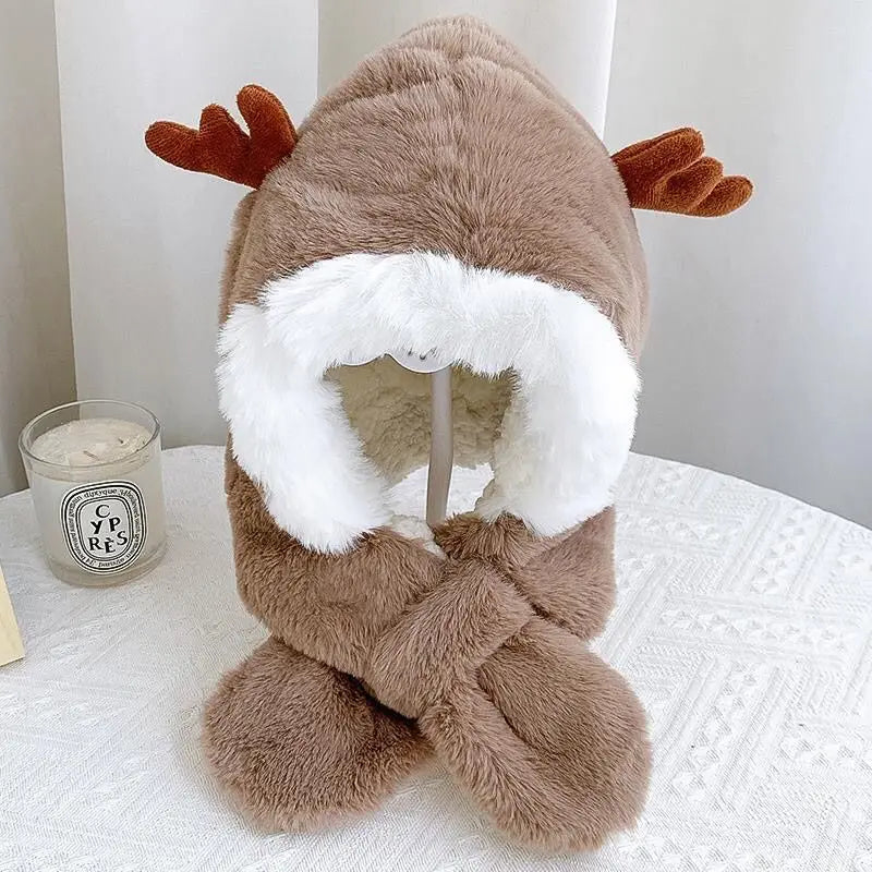 Fur Winter Baby Hat Scarf One-Piece Soft Kids