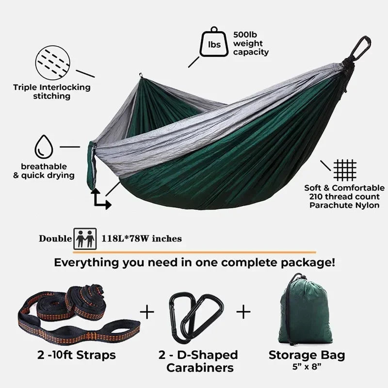 Oversized Double 118inx79in Hammock with Tree Straps and