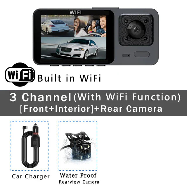 Wifi 3Channel Car Dvr 3 Camera Dash Cam