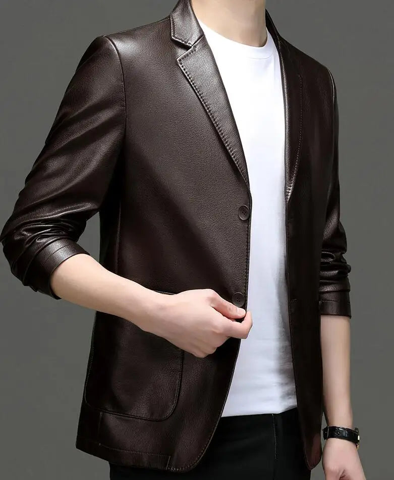 High Quality Men's Suit Leather Coat Spring and