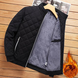 Autumn Winter Bomber Jacket Men Diamond Pattern Fleece