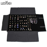 Fashion Black Velvet Zipper Jewelry Roll Bag