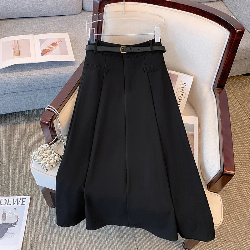 Plus-size women's black commuter skirt professional professional double