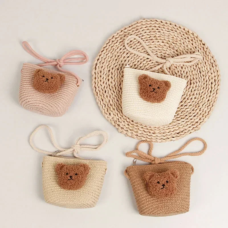 Cute Kids Shoulder Bag Summer Straw Woven Handmade