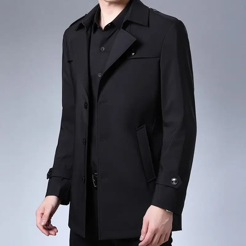 Fashion Men's woolen Coats Solid Color Single Breasted