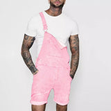 Pink Denim Overall Shorts for Men Fashion Hip