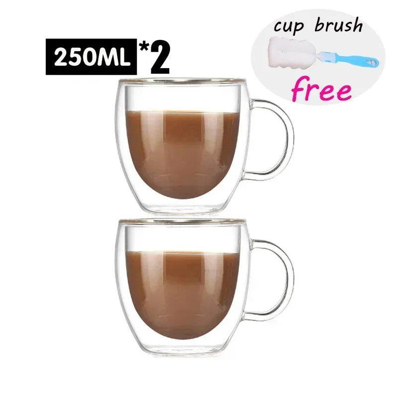 Double Wall Glass Cup Heat Resistant Transparent High