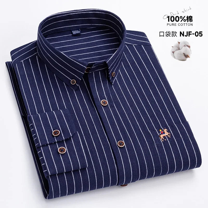 M~6XL Men's Shirt Long Sleeve Cotton Oxford Fashion