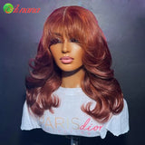 Reddish Brown Color Body Wave With Bangs 13x6