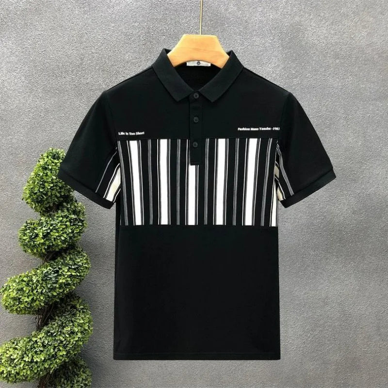 Korean Summer Men Striped Polo Shirts Streetwear Fashion