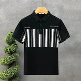 Korean Summer Men Striped Polo Shirts Streetwear Fashion