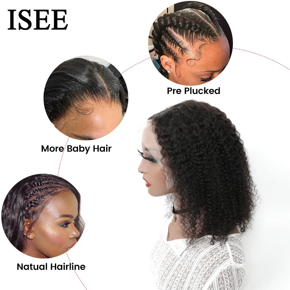 ISEE HAIR Mongolian Kinky Curly Bob Wig Lace